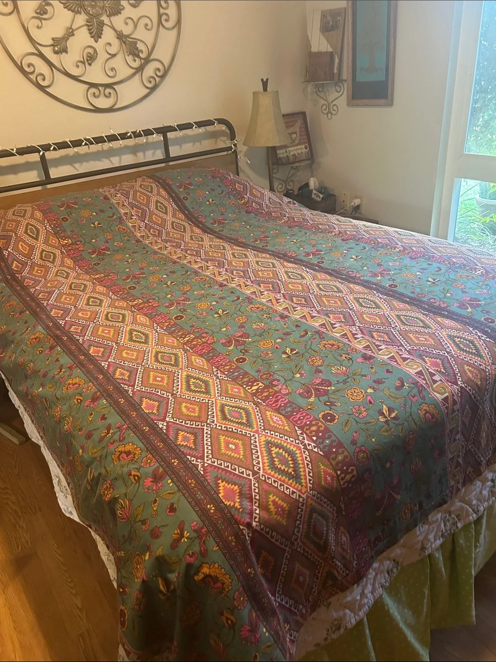 Multicolor Floral and Diamond Pattern duvet cover.  - Turquoise & Plum NWOT!